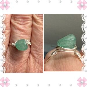 Ring - size 7.5 - light green glass  - wire wrapped - 
- New!